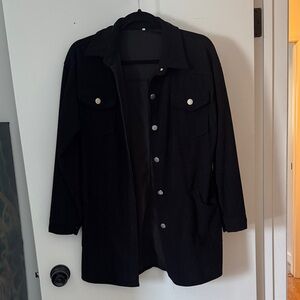 Black Button Corduroy Shacket - Classic Casual Coat Oversized